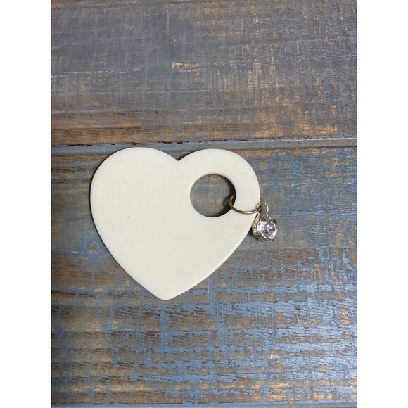 White Heart-Shaped Plastic Pendant With Clear Gemstone Charm - Picture 3 of 3
